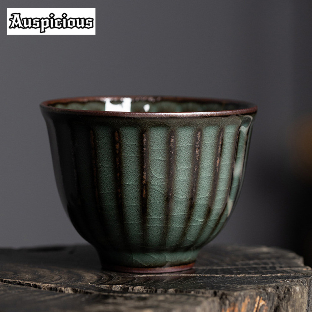 Celadon Ceramic Cup - ถ้วยน้ำชาเซรามิกทำด้วยมือขนาด85มล. ถ้วยน้ำชา Master หินศิลาดลจาก Longquan ถ้วยเดียวถ้วยน้ำแข็งทรงแตงโมขอบกังฟู