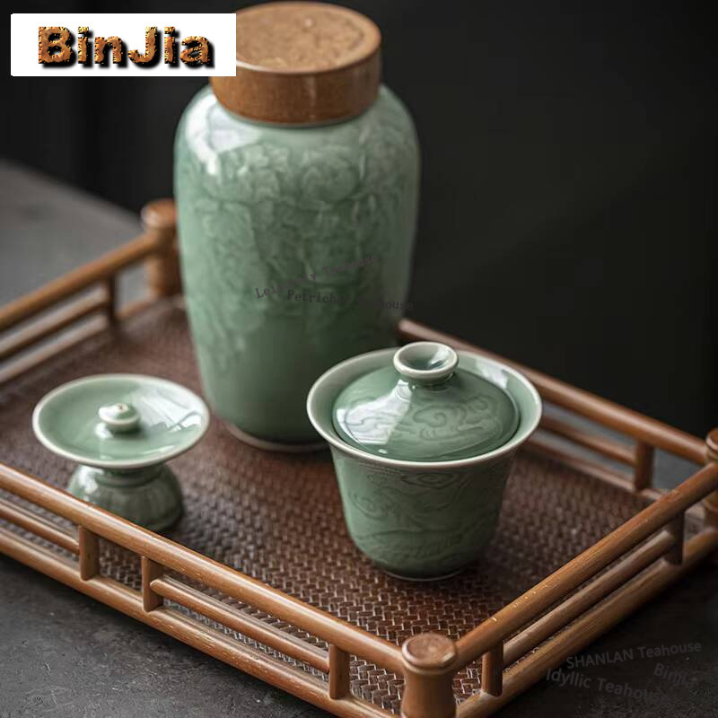 ชุดน้ำชาจีนหัตถกรรมทำจาก Relie - Celadon Ceramic Cup บทวิจารณ์และราคา