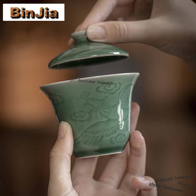ชุดน้ำชาจีนหัตถกรรมทำจาก Relie - Celadon Ceramic Cup บทวิจารณ์และราคา